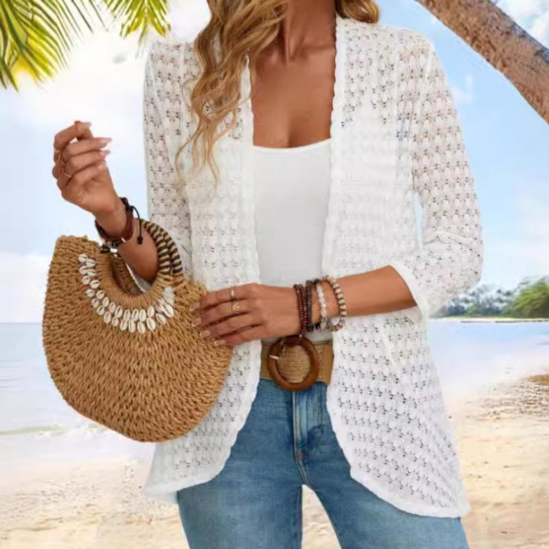 2026 European and American cross-border spring and summer Western style all-match solid color lace beach jacket lace beach pants