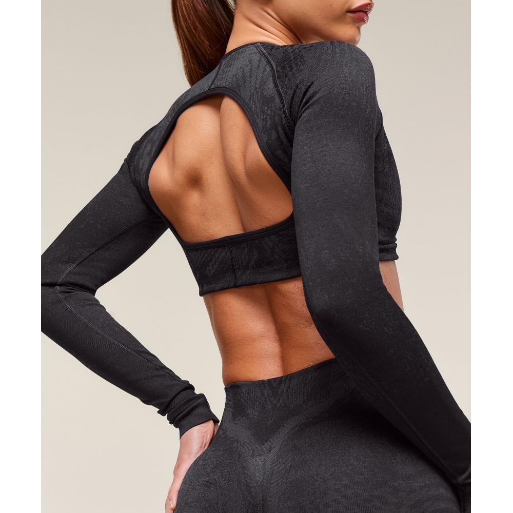 Gymshark Adapt X Whitney Animal Seamless Long Sleeve Top Black Asphalt Grey B3b2j Bc3d