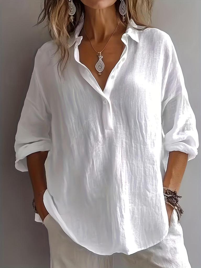 Linen Long Sleeve Lazy Style Button-Up Lapel Shirt