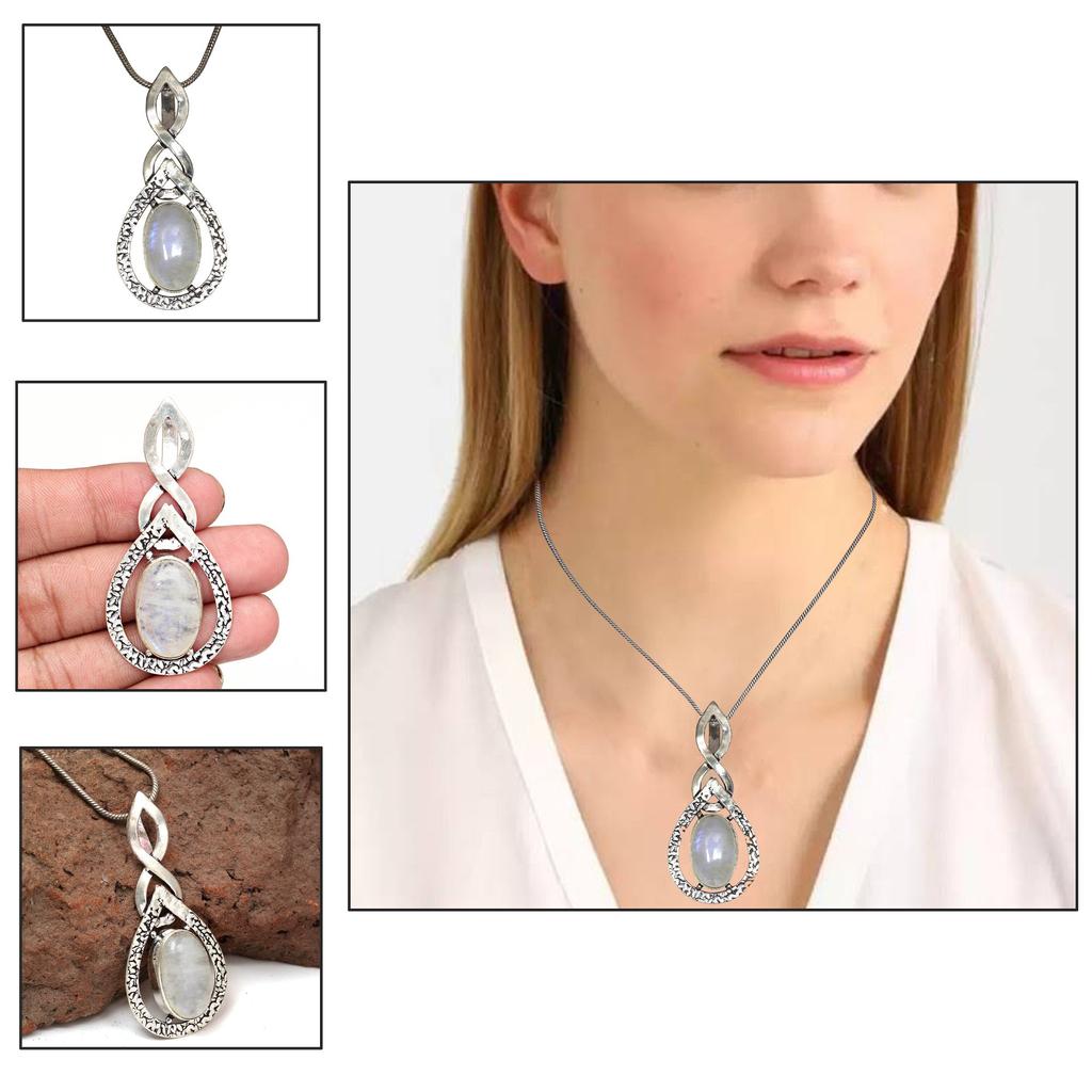 Silberschmuck 2,25" Anhänger Sterling Edelstein Regenbogenmondstein Ostern