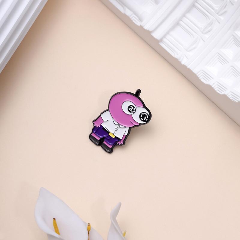 Pink Cartoon Stylish Character Brooch Featuring Big Eyes Fashionable Metal Accessory Pin