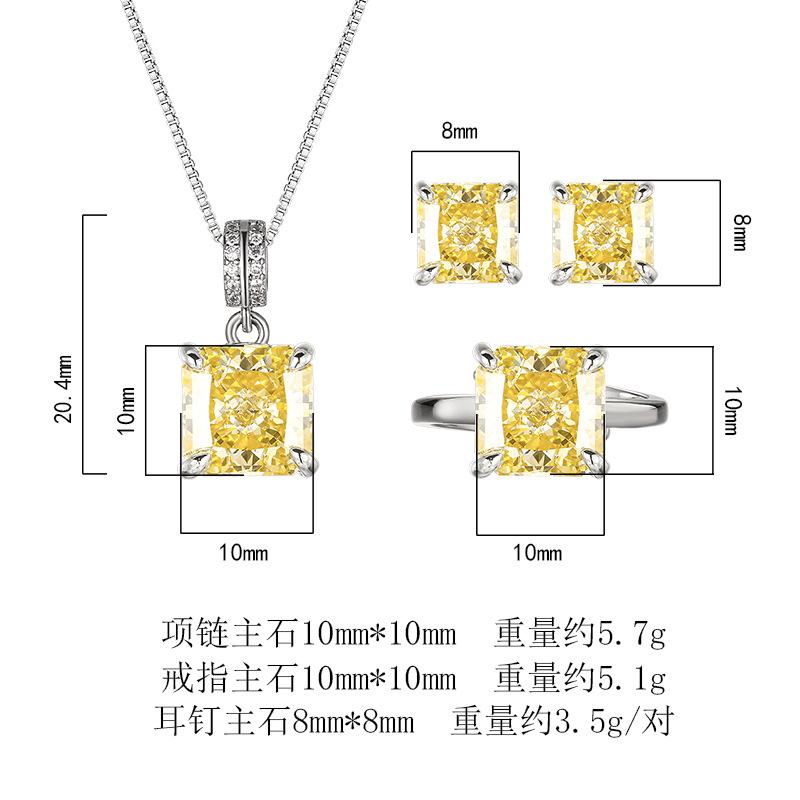 Jewelry Set Earrings Rings Necklaces Square High Carbon Diamonds Ice Flower Cut Fashionable Luxurious Women's
