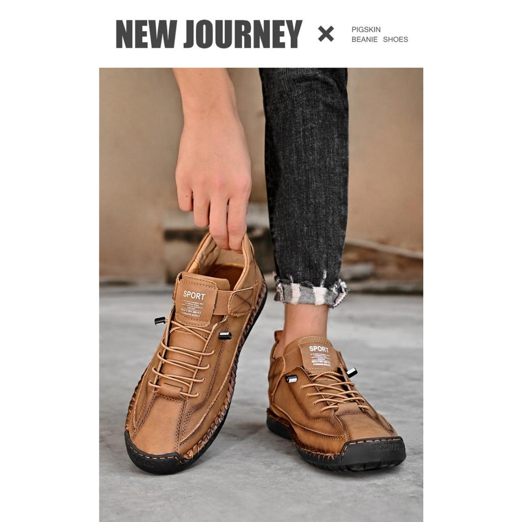 Men's Trendy Leather Shoes, Outdoor Workwear, Retro Stitching, Mid To High Cut, Fashionable and Casual Men's Leather Shoes