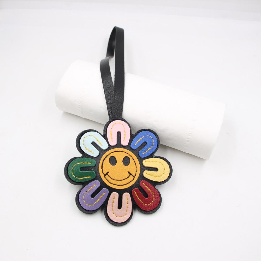 Baumwolle Dreidimensionales Lächelndes Gesicht Sonnenblume Leder PU Hängeseil Anhänger Kleidung Gepäck Accessoires Hängeanhänger Lederschmuck