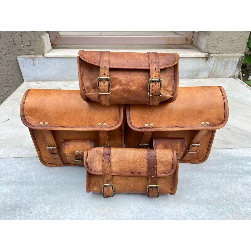 Δερμάτινες τσάντες σέλας μοτοσυκλέτας 4 Καφέ Δερμάτινες πλαϊνές τσάντες τσάντες 4 Τσάντες Combo