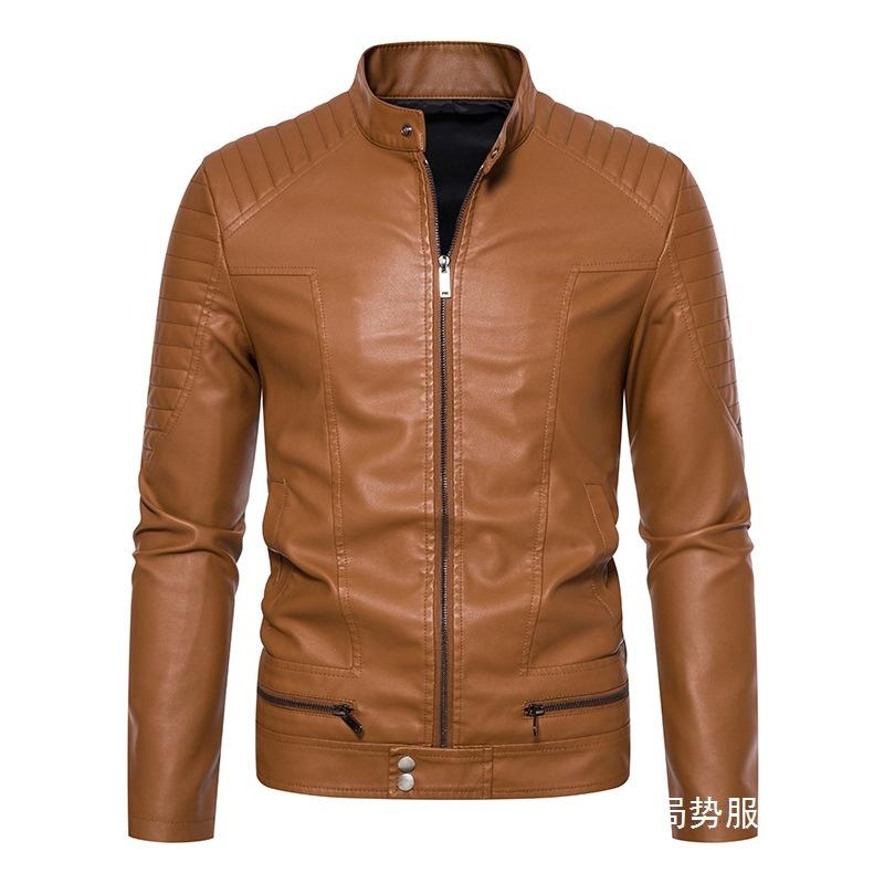 Locomotive leather jacket men's youth autumn new trend slim handsome versatile stand-up collar cycling leather jacket