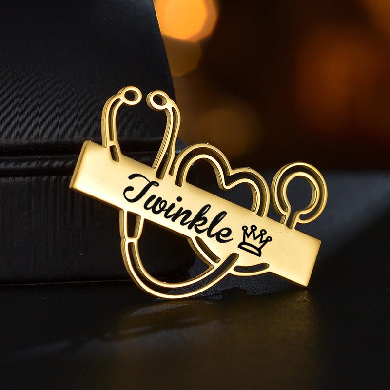 Stainless Steel Stethoscope Brooch with DIY Name Laser Engraving