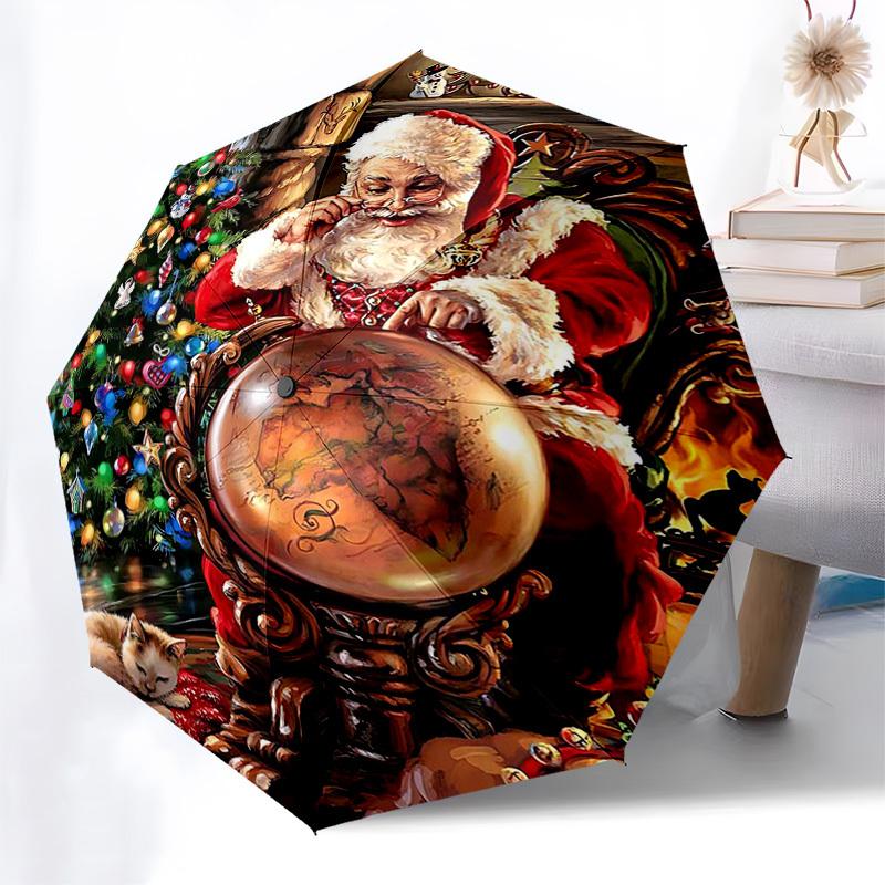 

1pc Santa s Crystal Ball Outdoor Umbrella, Automatic Opening & Closing, Foldable Design, 8-Rib Iron Frame, Festive Gift for Fans, Travelers, Daily Use