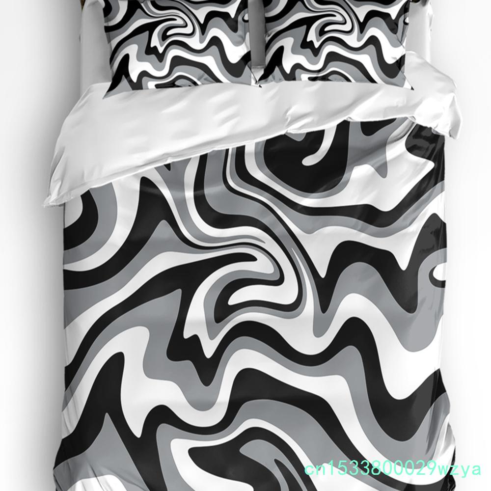 Fluid Art Black White Duvet Cover With Pillow Case Custom 3pcs Bedding Set Quilt Cover Double Bed Home Textile