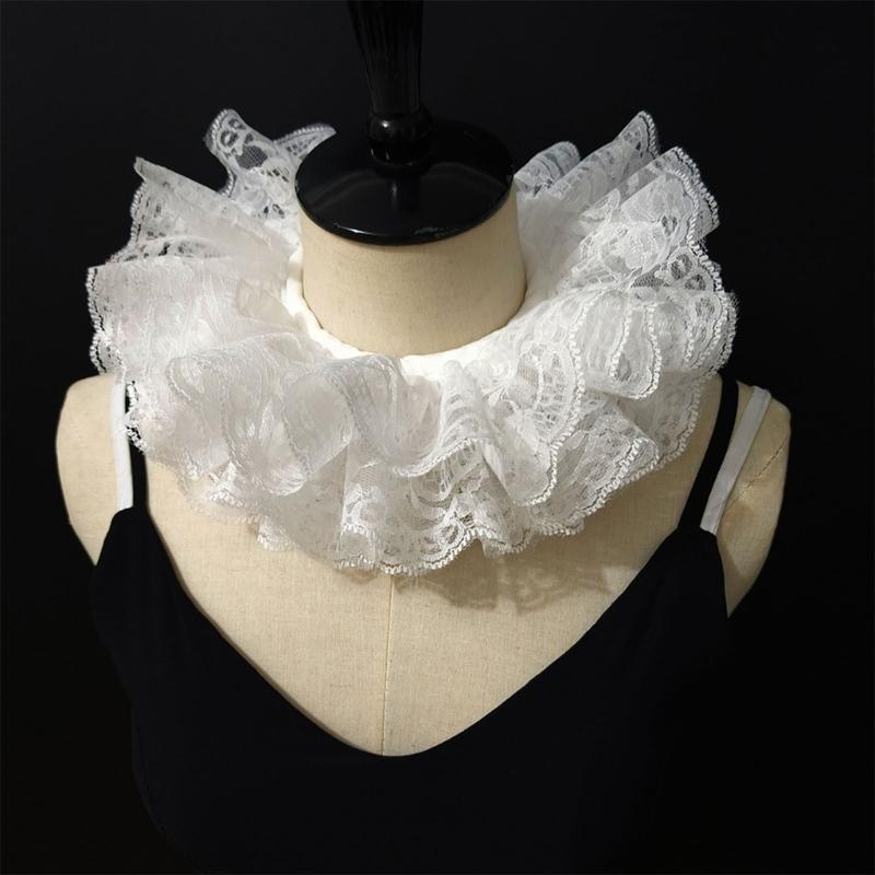 Victorian Edwardian Style Detachable Lace Ruff Collar With Adjustable Ribbon For Costumes Halloween Cosplay Themed PartY