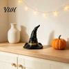 Halloween Home Interior Accents Resin Witch Hat Figurine, Wizard Statue with Star Moon Seasonal Window Display Ornaments Patterns, Gothic Desktop
