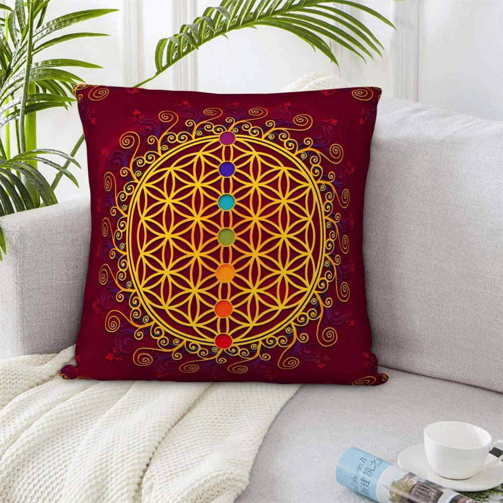 pc D Flat (Pillow Not Included) Flower of Life Chakra Mandala Cushion Cover Short Plush Spiritual Decor Pillow Case