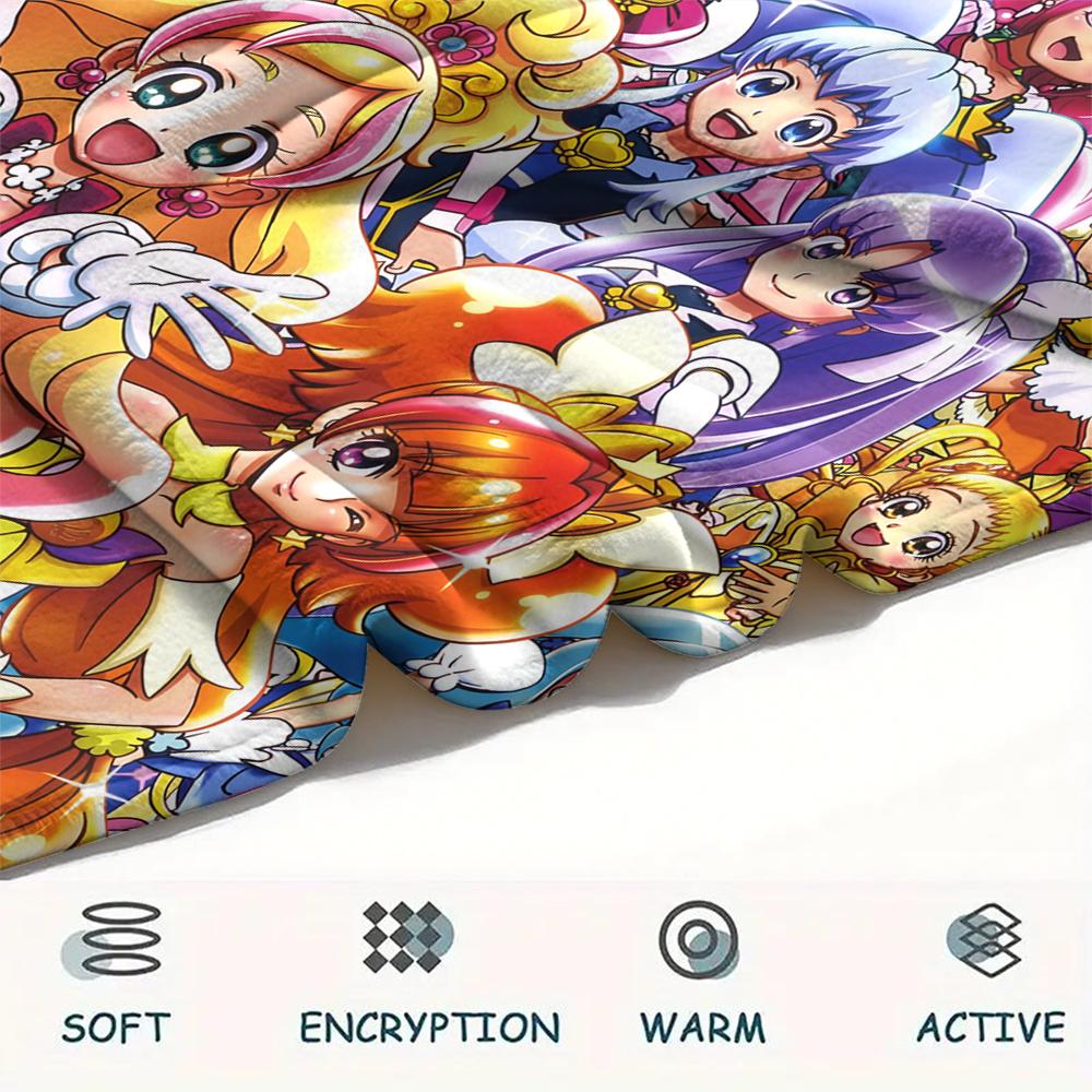 Pretty Cure Main Characters pattern Flannel Blanket, High quality Comfortable for All Seasons, Home Decor, Warmth and Comfort, Perfect for Gifts.