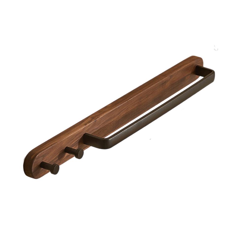 Bathroom Towel Bar with 2 Hooks Wood White Black Aluminum Wall Mount Kitchen Bathroom Towel Holder Storage Organizer Hang Shelf