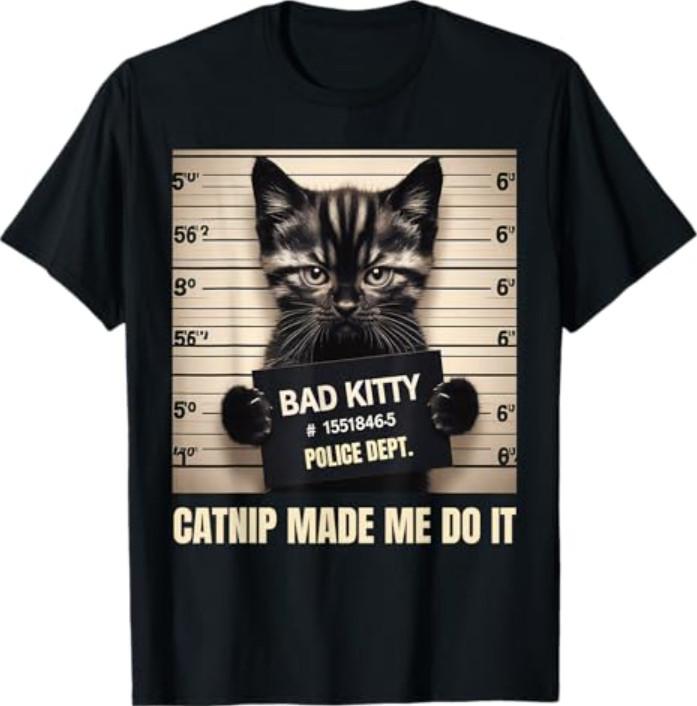 Catnip Made Me Do It Mugshot for Cat Lover T-Shirt S разноцветный