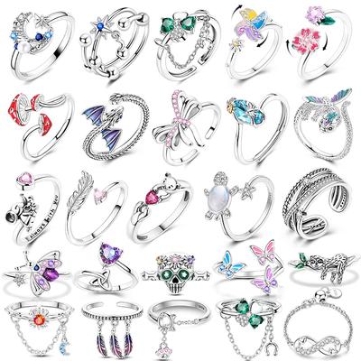 Blue Star Open Ring 925 Sterling Silver Original Clover Dragon Adjustable Ring For Women Wedding Anniversary Finger Jewelry Gift