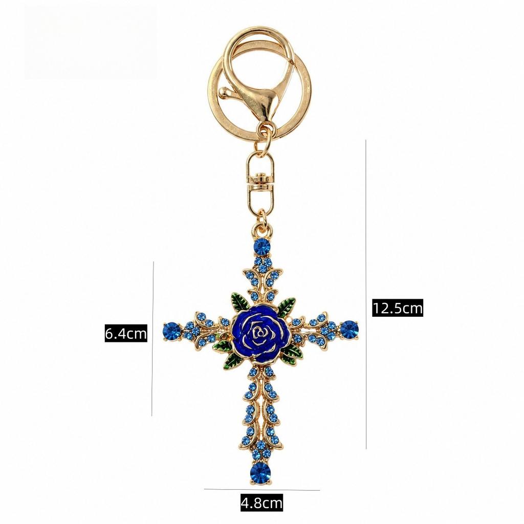 New Product Creative Rose Cross Key Ring Buckle Bag Car Key Ring Chain
