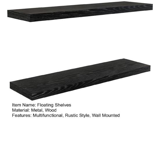 2Pcs/Set Wooden Floating Shelves Wall Mounted Storage Display Shelves Rustic Floating Wall Shelves for Bathroom Bedroom Living Room Kitchen Decor