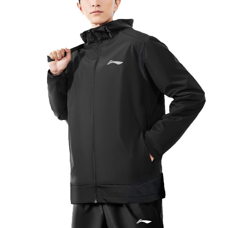 Li Ning Fleece Lined Thick Hooded Warm Jacket Men Jackets Black AFDUA71-1