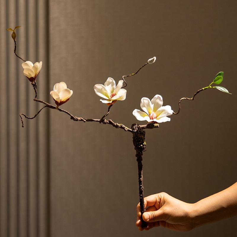 High-End Artificial Silk Magnolia Flower Arrangement - Classical, Elegant Dried Flower Set for Home Decor