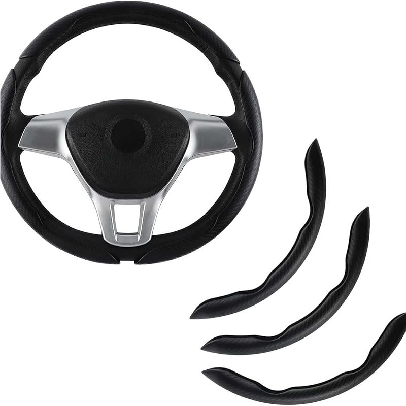 3pcs Carbon Fiber Anti-Skid Car Steering Wheel Cover, Universal Fit 99% Car Wheel Cover Protector, Red