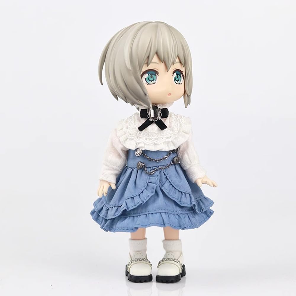 Obitsu 11 OB11 Size Outfit for Obitsu Doll 11cm Body: Blouse, Skirt, Dress with Ribbon, Lolita Style, Cute, 3-Piece Set (Blue)