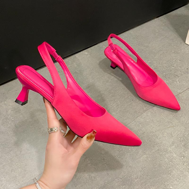 Summer Woman Pointed Toe Sandals Elegant Heeled Shoes Mid Heels Pumps Woman Slippers 2025 Trend Dress Zapatos De Mujer
