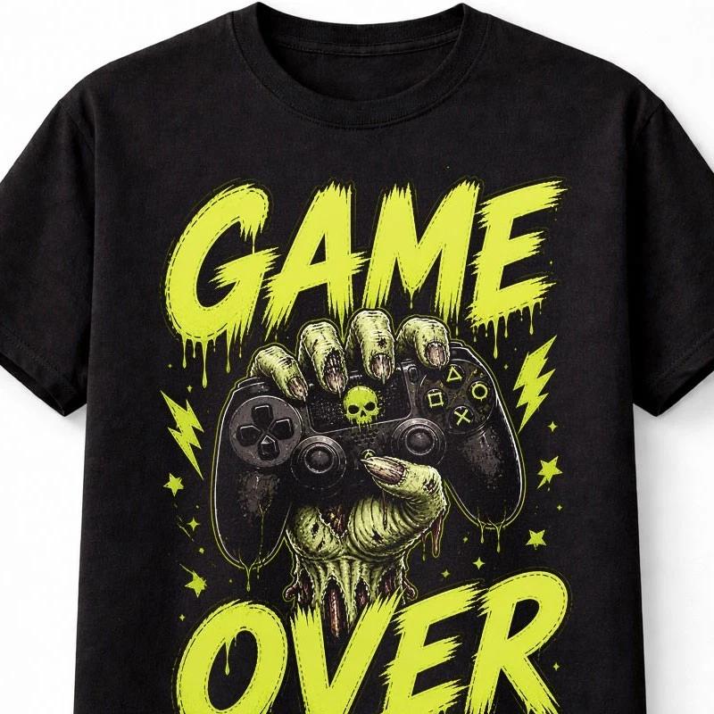 Game Over Zombie Gamer Horror Controller Undead Gaming Unisex TShirt S