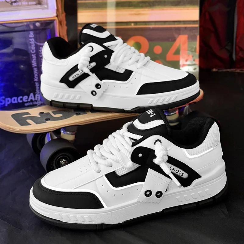 Men Breathable Comfort Board Shoes Thick Sole Non-slip Sneakers Trendy Hundred Leather Casual Shoes Men Zapatillas Tenis Hombres