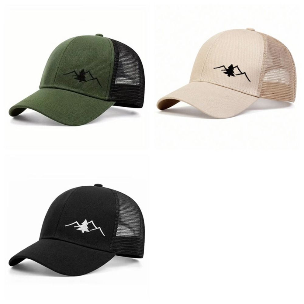 Breathable Quick-Drying Baseball Cap Wide Brim Mountain Embroidery Mesh Duckbill Cap Cotton Sun Protection Trucker Hat Hip Hop