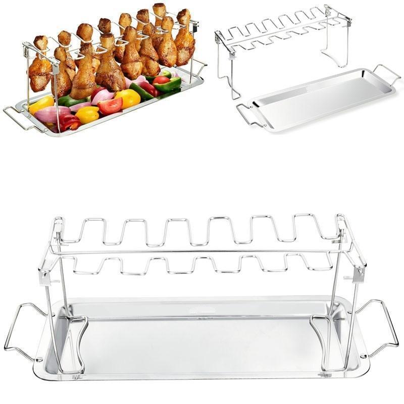 Stainless Steel Chicken Barbecue Grill Portable Barbecue Roasted Chicken Tray Household Non Stick Barbecue Grill BBQ Drying Rack