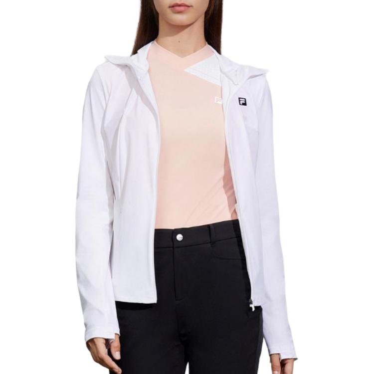 Fila Fleece s kapucňou Jednofarebná Malé logo Dizajn na zips Raglánové Dlhý rukáv Bunda Dámske bundy Biela A11W425505FWT