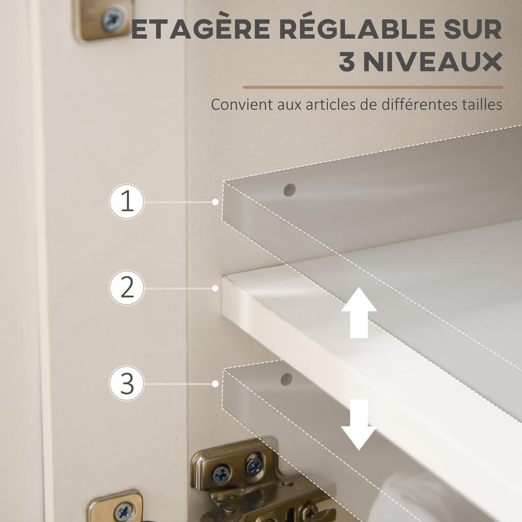 Credenza da cucina con 2 cassetti, 3 ante e ripiano regolabile, per cucina, sala da pranzo, soggiorno, 117 x 35 x 80 cm, bianco