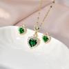 Temperament Heart-Shaped Set Necklace Green Zircon Inlaid Titanium Steel Clavicle Chain Intracranial Gold Electroplated Titanium Steel Clavicle Chain