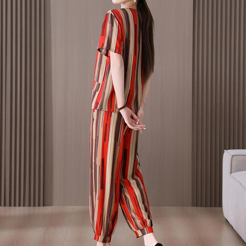 Summer Women's Two Pieces Set Plus Size Elegant Cotton Linen Pant Sets Casual Ladies Clothes