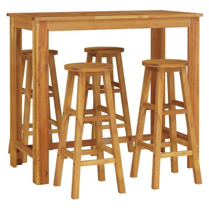 VidaXL Ensemble de Bar de Jardin 5 pcs, Table et Chaises avec Repose-Pieds, Ensemble de Meubles de Terrasse Extérieur, Bois 3154394