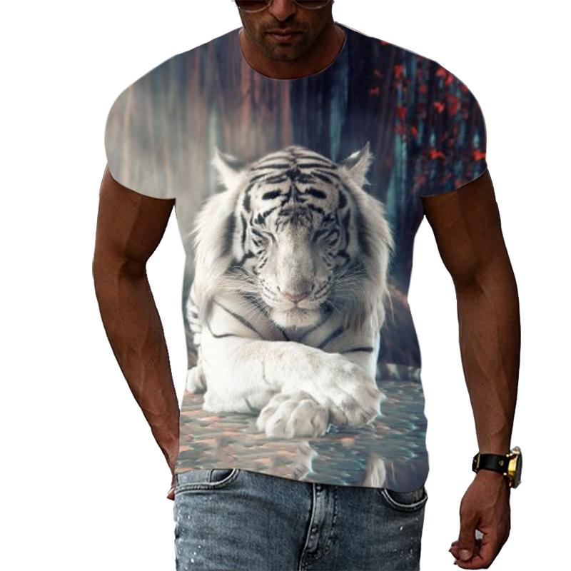 Letní móda Trička s grafikou Tiger Muži Neformální Potisk Trend Trička s krátkým rukávem Hip Hop Harajuku Streetwear se zvířecím vzorem