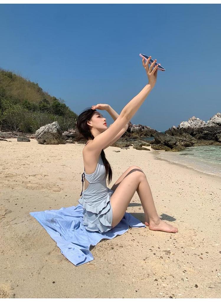 Korean-Inspired Conservative One-Piece Swimsuit with Slimming Cake Skirt - Elegant, Pure Desire Style for Women