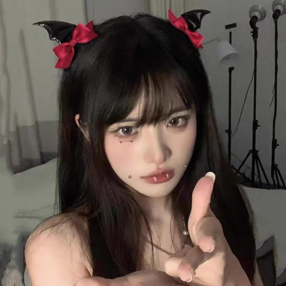 2 Pcs Y2K Bat Wings Hair Clips Bow Devil Horn Hair Clips Fashion Bat Duckbill Clips  Cosplay