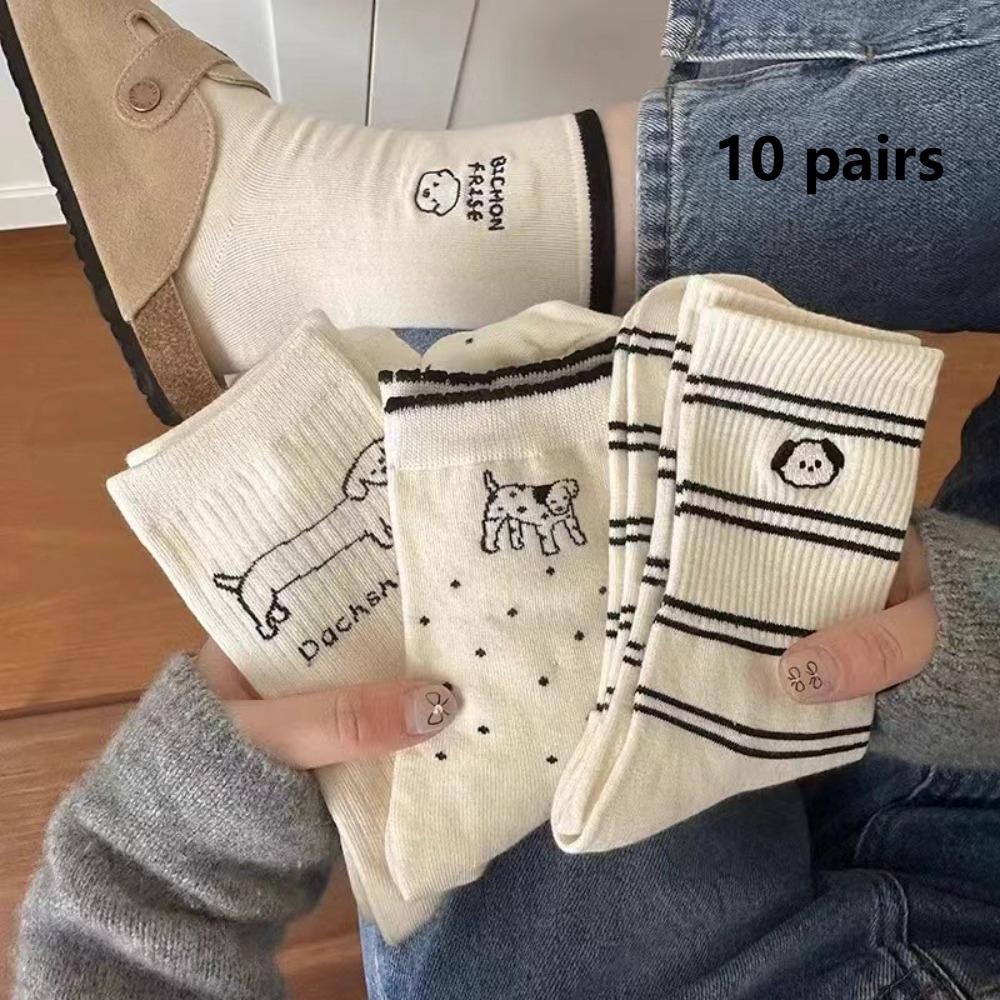10 Pairs Cartoon Pattern Short Socks Cute Bear Ankle Socks Cute Middle Tube Socks  Spring