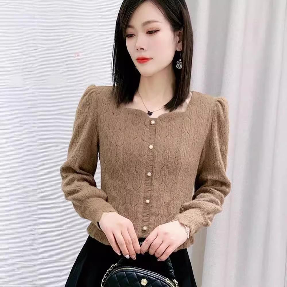 Cămașă de damă cu dantelă pentru dedesubt - Mânecă lungă, Slim, La modă pentru toamna și iarna 2023