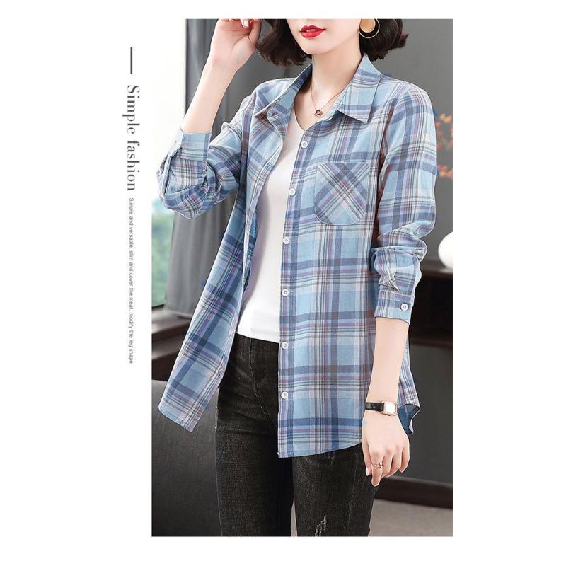 Women's Casual Green Pink Plaid Long Sleeve Button Down Shirt