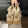 Suede Shallow Women Flats Mary Janes Shoes Short Plush Designer Buckle Winter Cotton Shoes 2025 Trend New Warm Femme Chaussures