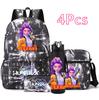 4Pcs/set Anime Demon Hunters Printed Backpack Bookbag Shoulder Bag Case Bag with 750Ml Water Bottler for Boy Girl Large Capacity Schoolbag