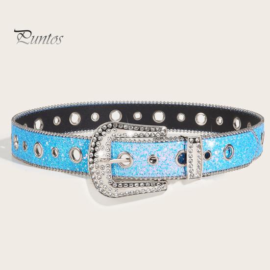 Curea de blugi pentru femei, cu strasuri strălucitoare, cu găuri multiple, cu lungime reglabilă, cu cataramă strălucitoare, curea lată din aliaj