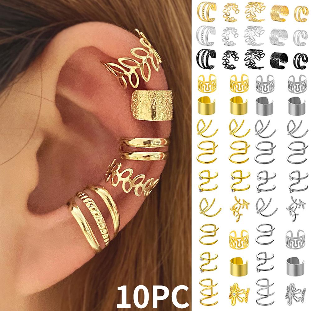 TEOZBLU Set Di 3 Paia Di Ear Cuff Non Piercing – Orecchini A Clip Per Cartilagine – Placcato Oro 14K Ipoallergenici