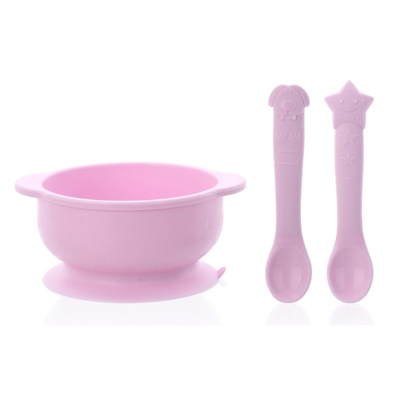 

Высококачественная силиконовая детская присоска с крышкой BPA водонепроницаемая детская тарелка набор портативная силиконовая ложка для детей A розовый