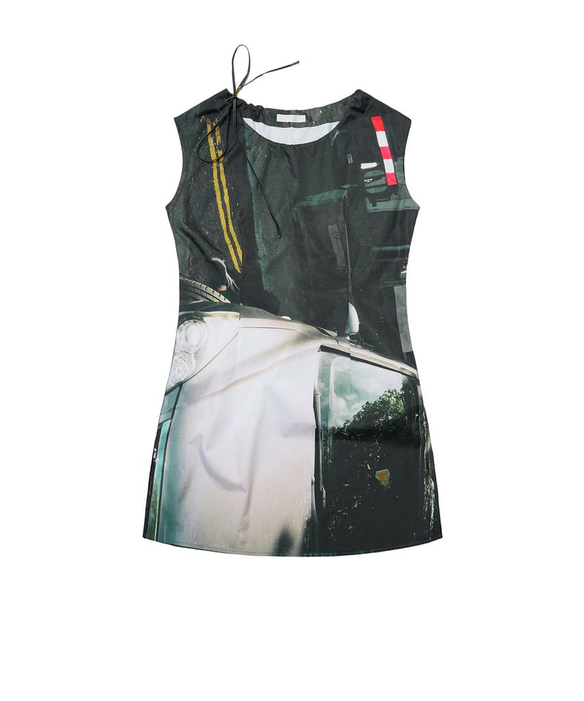 Seen Photo Frame Shirring Neck Dress (Car)