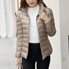 Women's Minimalist Solid-Color Down Jacket with Stand Collar Lightweight Style Plus Size Available