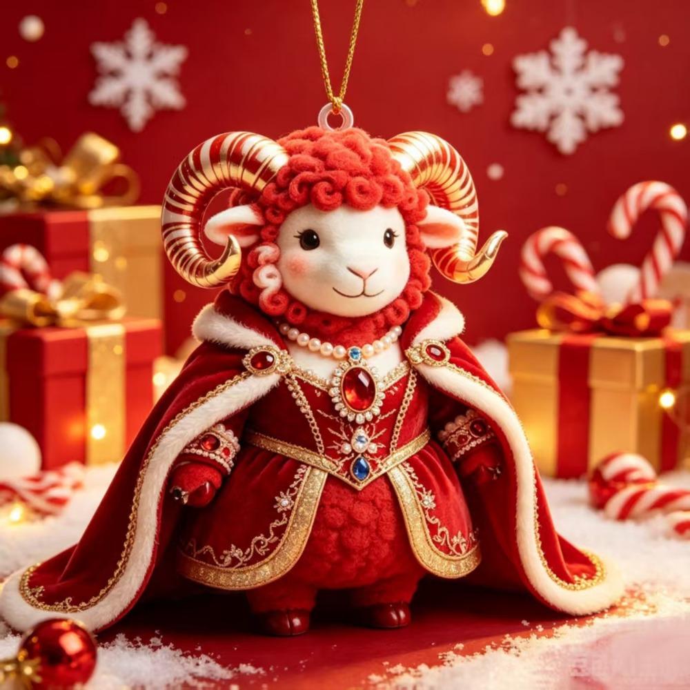 2D Flacher Ziegenanhänger Glänzendes Tier Hängende Dekoration Weihnachtsbaumschmuck